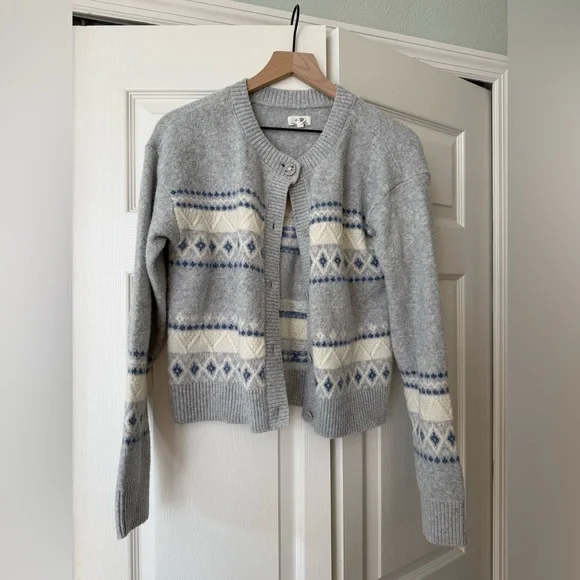 Aerie unREAL Fairisle Cardigan gray blue and white like new - Picture 5 of 8